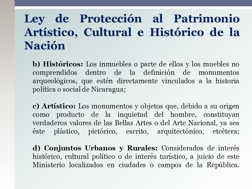 Ley de Protección al Patrimonio Artístico, Cultural e Histórico de la Nación
