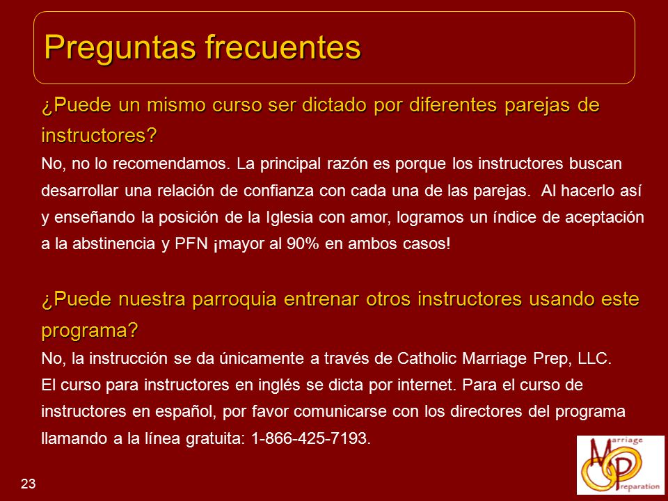 Preguntas frecuentes ¿Puede un mismo curso ser dictado por diferentes parejas de. instructores