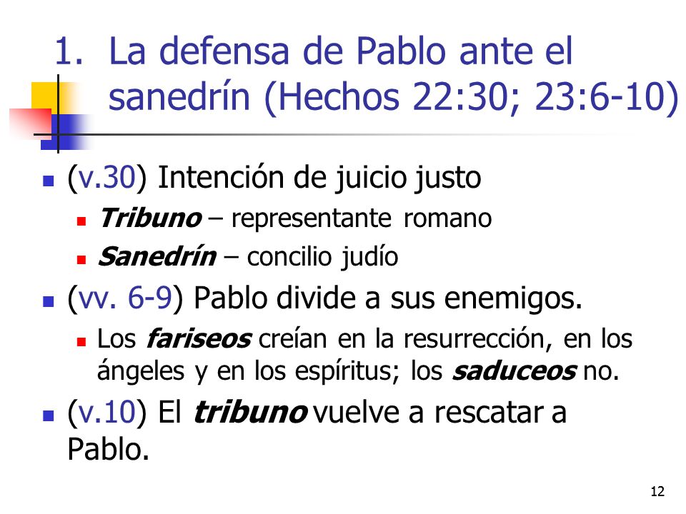 La defensa de Pablo ante el sanedrín (Hechos 22:30; 23:6-10)