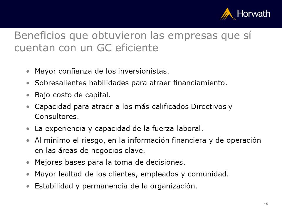 Beneficios que obtuvieron las empresas que sí cuentan con un GC eficiente