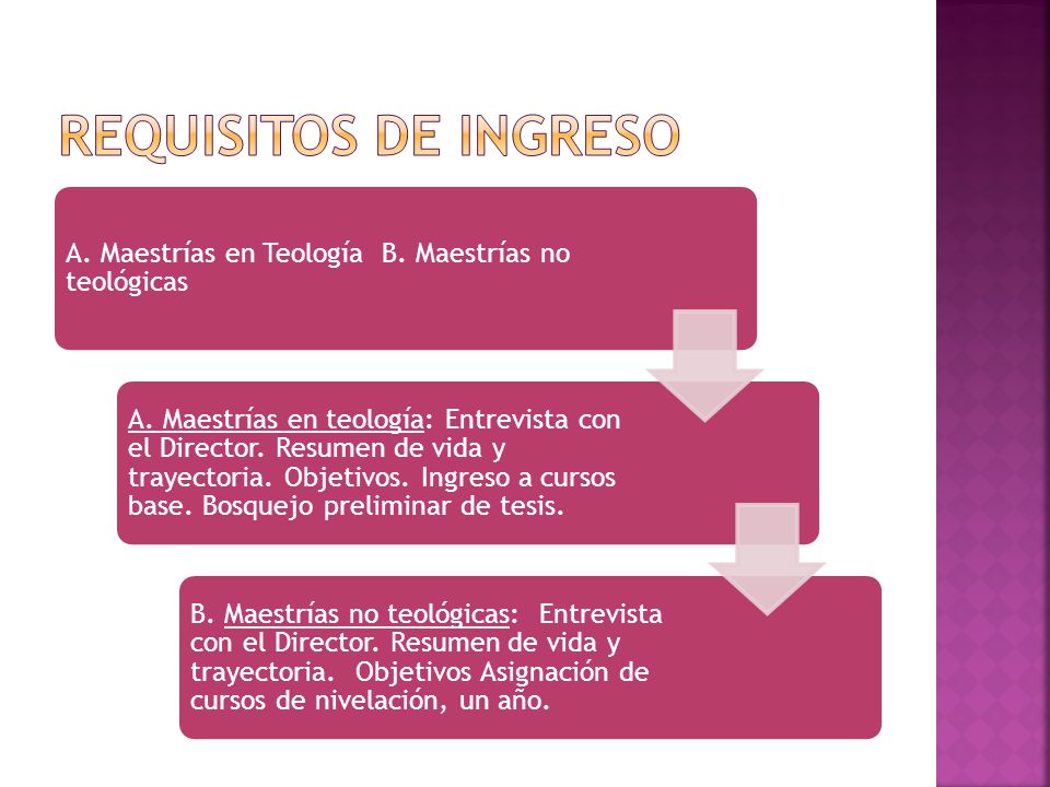 REQUISITOS DE INGRESO A. Maestrías en Teología B. Maestrías no teológicas.