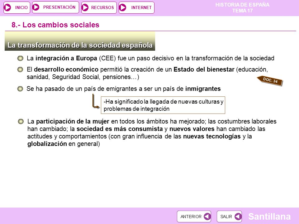 8.- Los cambios sociales La transformación de la sociedad española