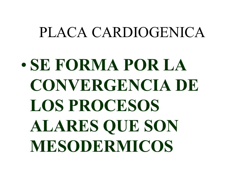 PLACA CARDIOGENICA SE FORMA POR LA CONVERGENCIA DE LOS PROCESOS ALARES QUE SON MESODERMICOS