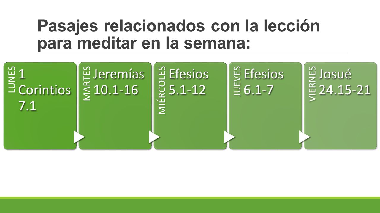 Pasajes relacionados con la lección para meditar en la semana: