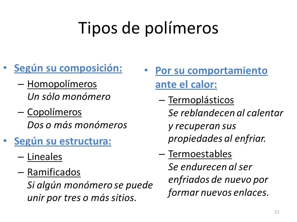 Tipos de polímeros Según su composición: