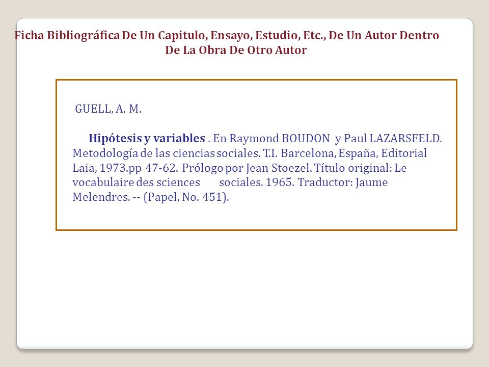 Ficha Bibliográfica De Un Capitulo, Ensayo, Estudio, Etc