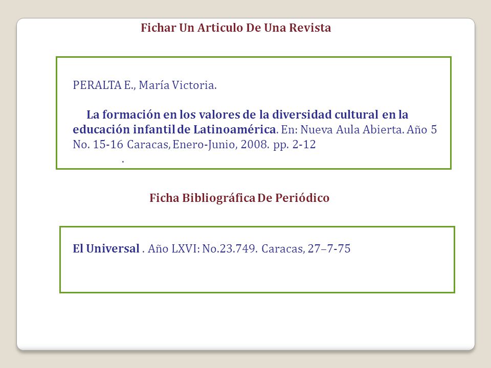 Fichar Un Articulo De Una Revista Ficha Bibliográfica De Periódico