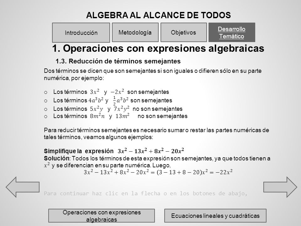 ALGEBRA AL ALCANCE DE TODOS 1. Operaciones con expresiones algebraicas