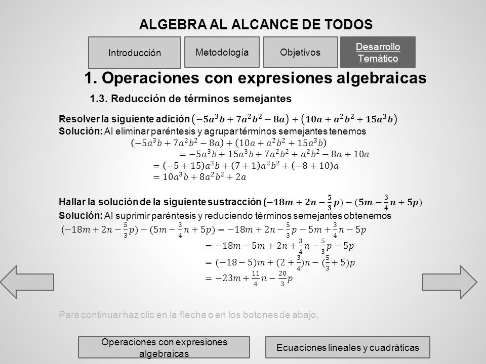 ALGEBRA AL ALCANCE DE TODOS 1. Operaciones con expresiones algebraicas