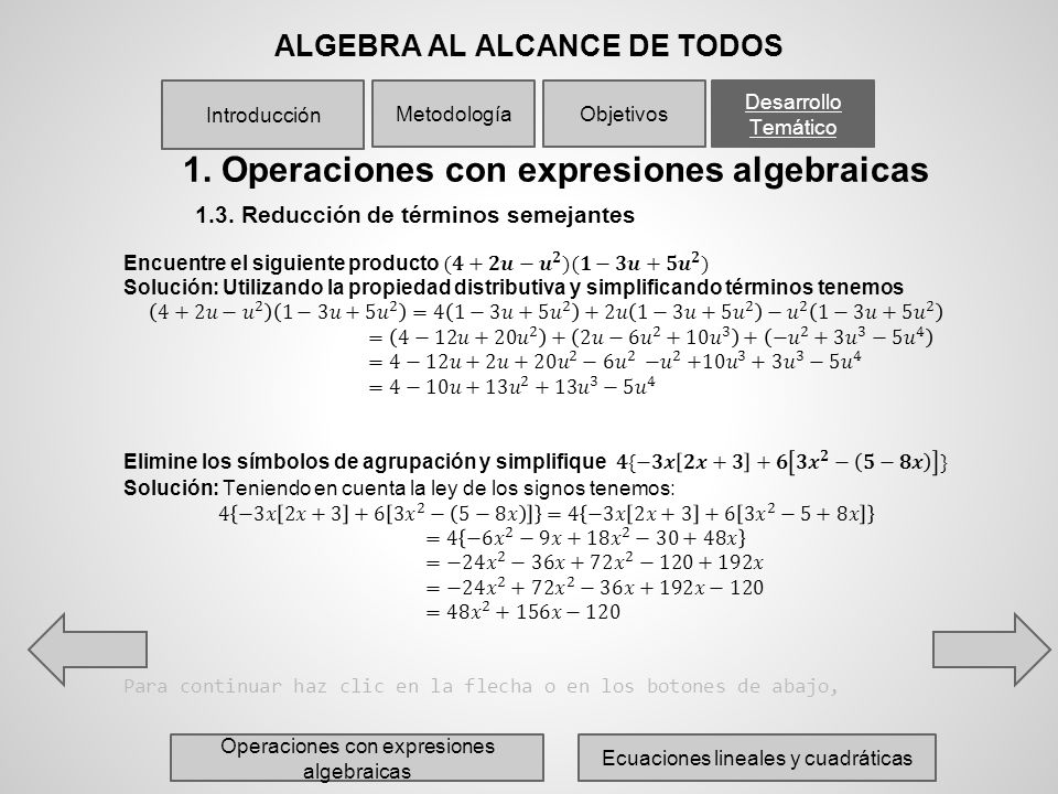 ALGEBRA AL ALCANCE DE TODOS 1. Operaciones con expresiones algebraicas