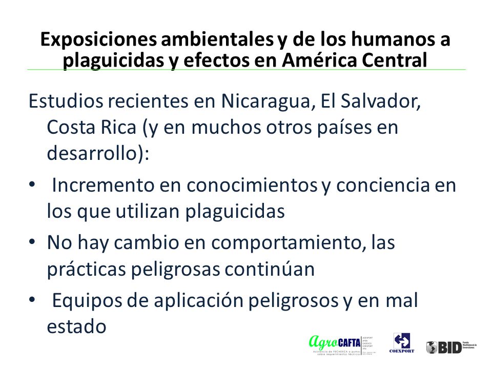 Exposiciones ambientales y de los humanos a plaguicidas y efectos en América Central
