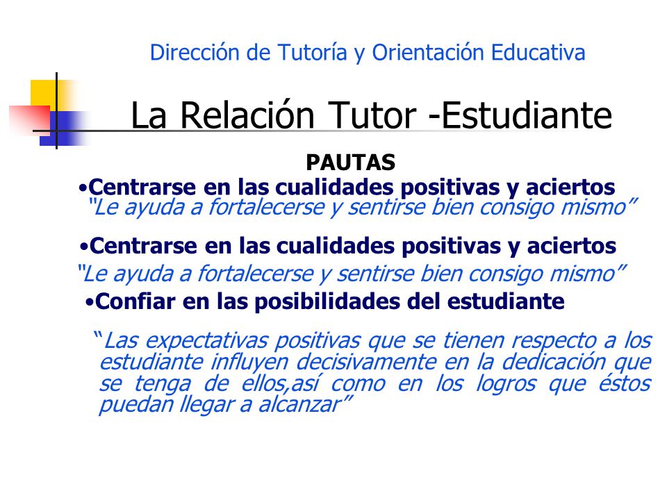 Dirección de Tutoría y Orientación Educativa La Relación Tutor -Estudiante