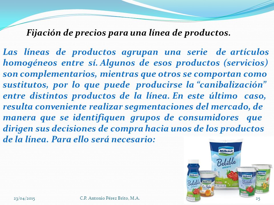 Fijación de precios para una línea de productos.