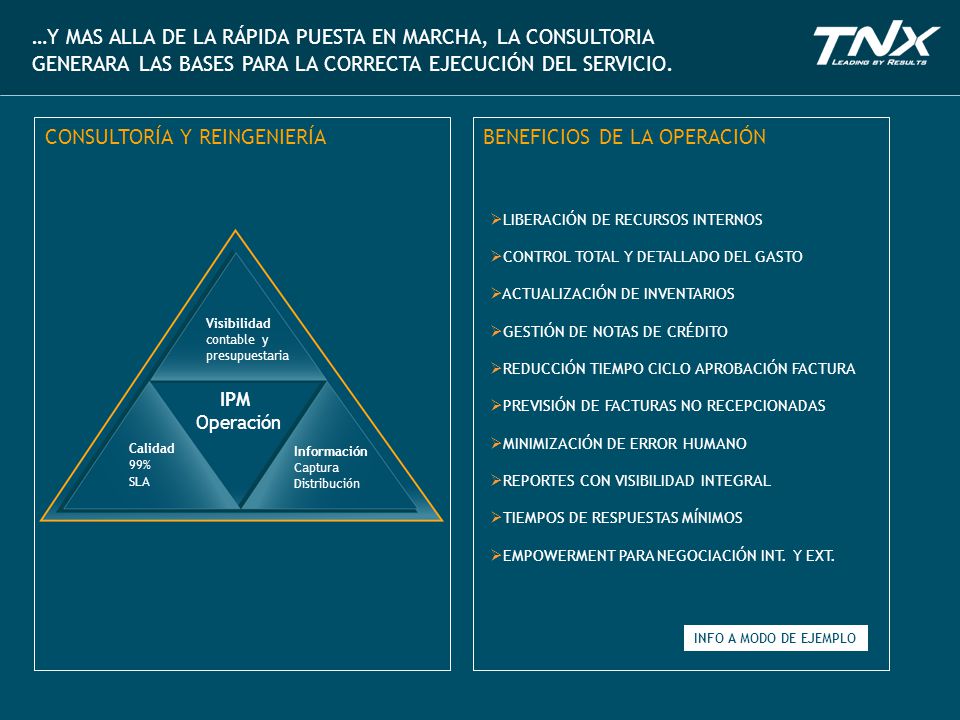 CONSULTORÍA Y REINGENIERÍA BENEFICIOS DE LA OPERACIÓN