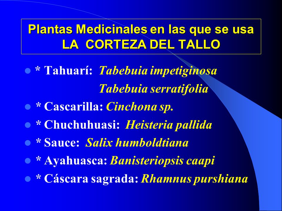 Plantas Medicinales en las que se usa LA CORTEZA DEL TALLO