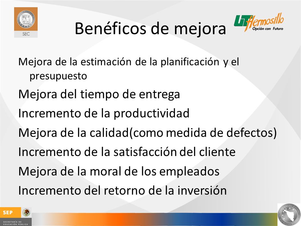 Benéficos de mejora Mejora del tiempo de entrega