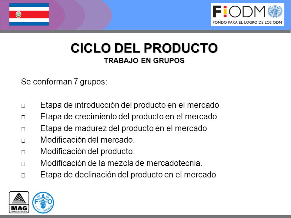 CICLO DEL PRODUCTO Se conforman 7 grupos: