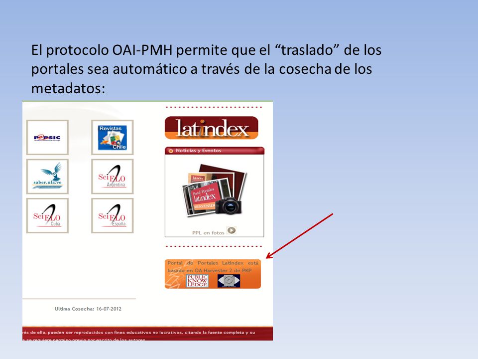 El protocolo OAI-PMH permite que el traslado de los portales sea automático a través de la cosecha de los metadatos: