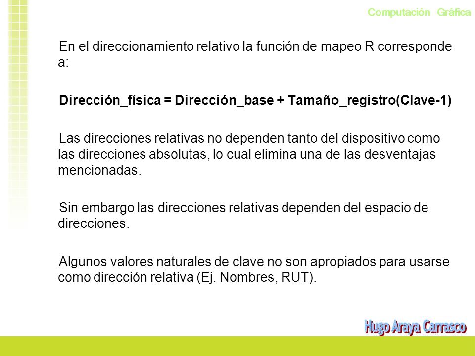 En el direccionamiento relativo la función de mapeo R corresponde a: