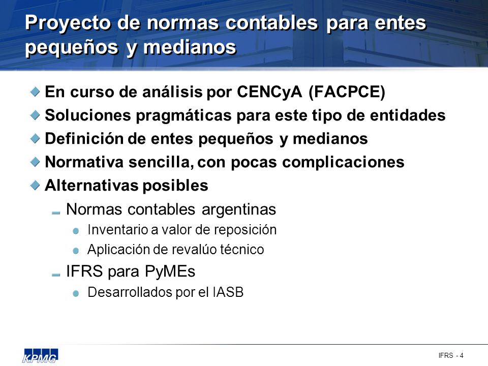 Proyecto de normas contables para entes pequeños y medianos