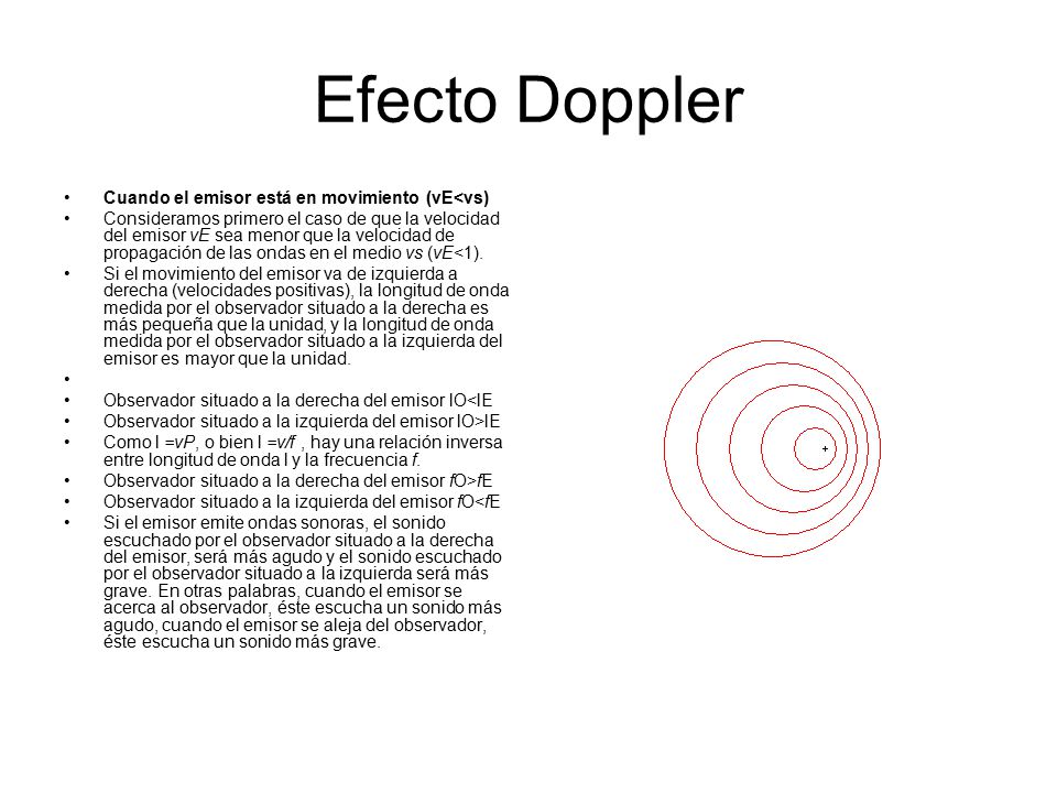 Efecto Doppler Cuando el emisor está en movimiento (vE<vs)