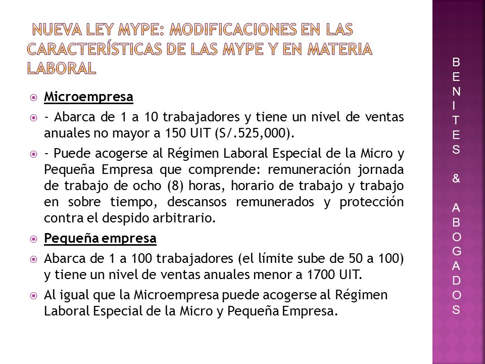 Nueva ley Mype: modificaciones en las características de las Mype y en materia laboral