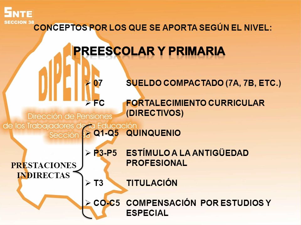 PREESCOLAR Y PRIMARIA CONCEPTOS POR LOS QUE SE APORTA SEGÚN EL NIVEL: