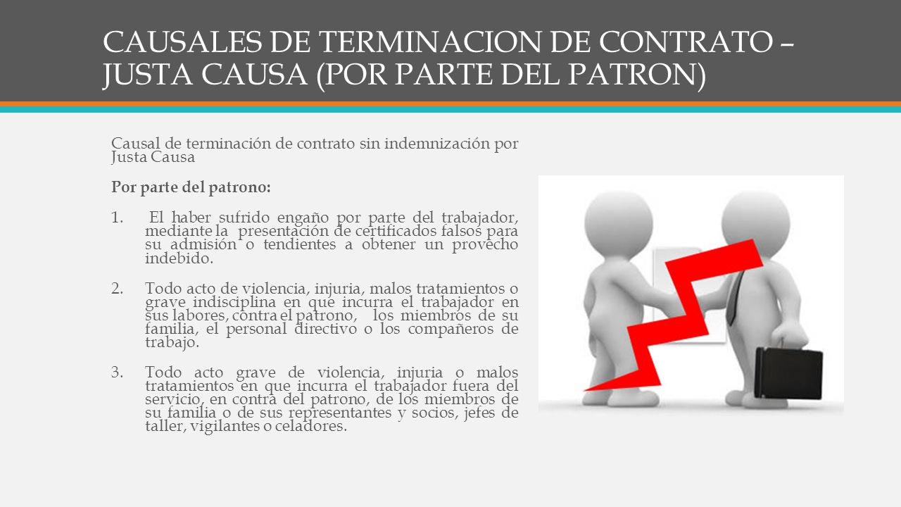CAUSALES DE TERMINACION DE CONTRATO – JUSTA CAUSA (POR PARTE DEL PATRON)