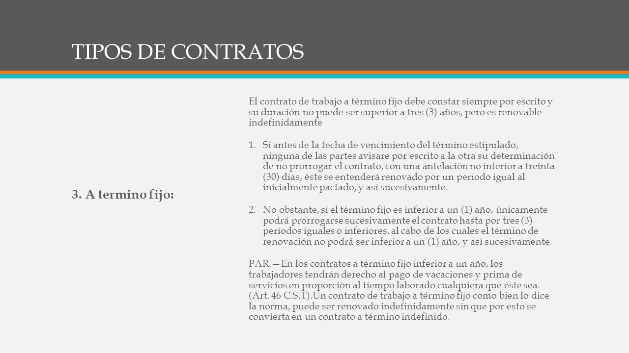 TIPOS DE CONTRATOS 3. A termino fijo: