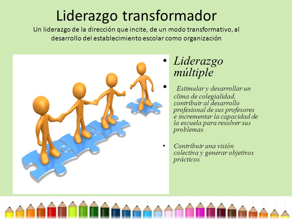 Liderazgo transformador Un liderazgo de la dirección que incite, de un modo transformativo, al desarrollo del establecimiento escolar como organización