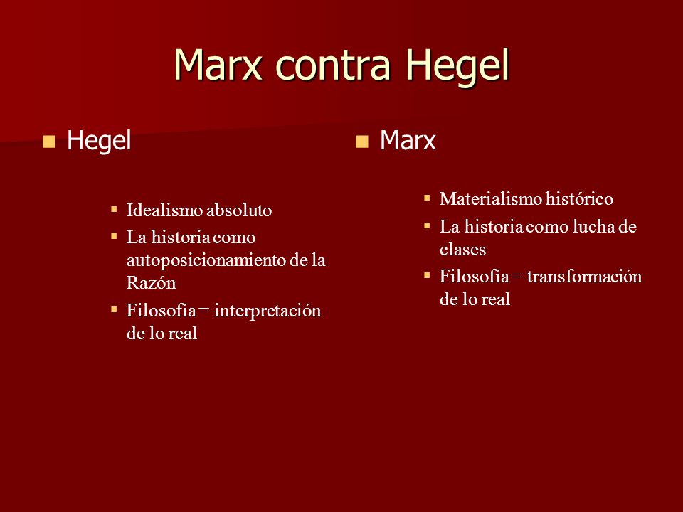 Marx contra Hegel Hegel Marx Materialismo histórico Idealismo absoluto