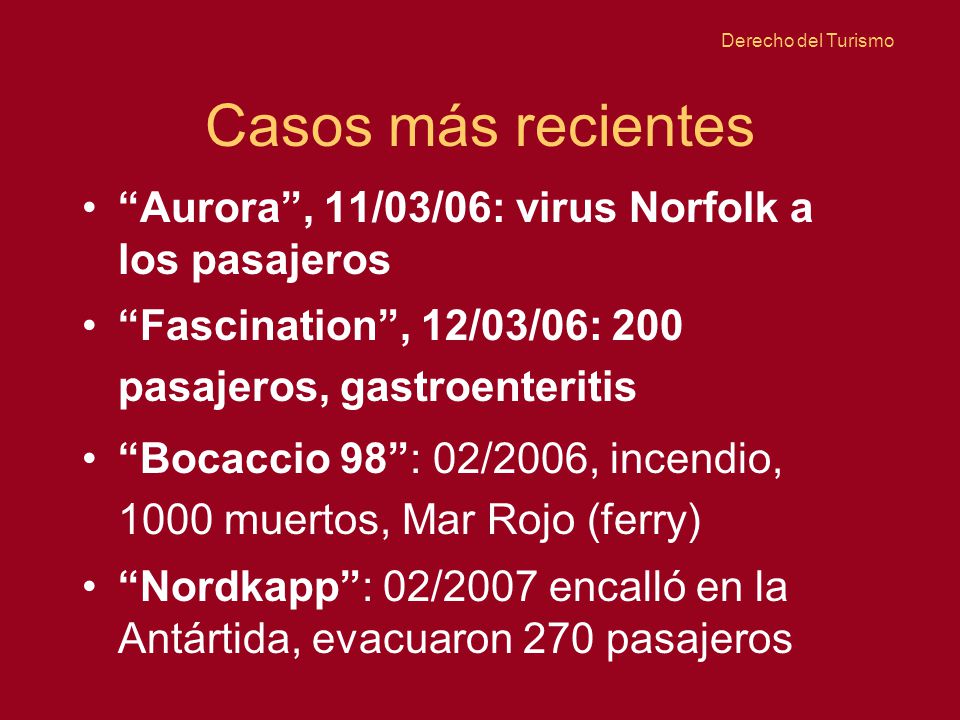 Casos más recientes Aurora , 11/03/06: virus Norfolk a los pasajeros