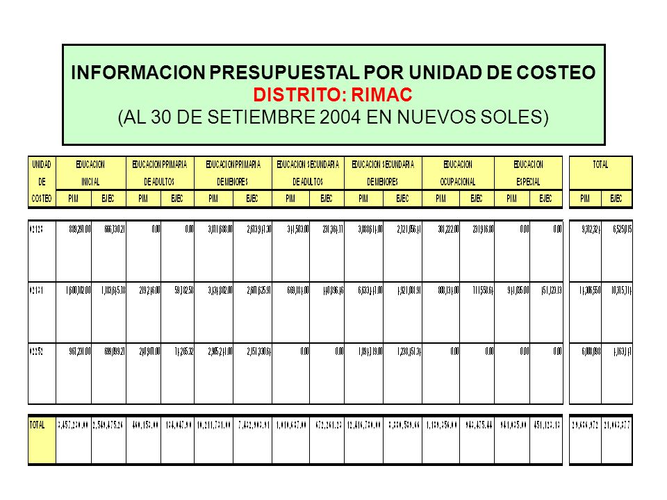 DISTRITO: RIMAC (AL 30 DE SETIEMBRE 2004 EN NUEVOS SOLES)