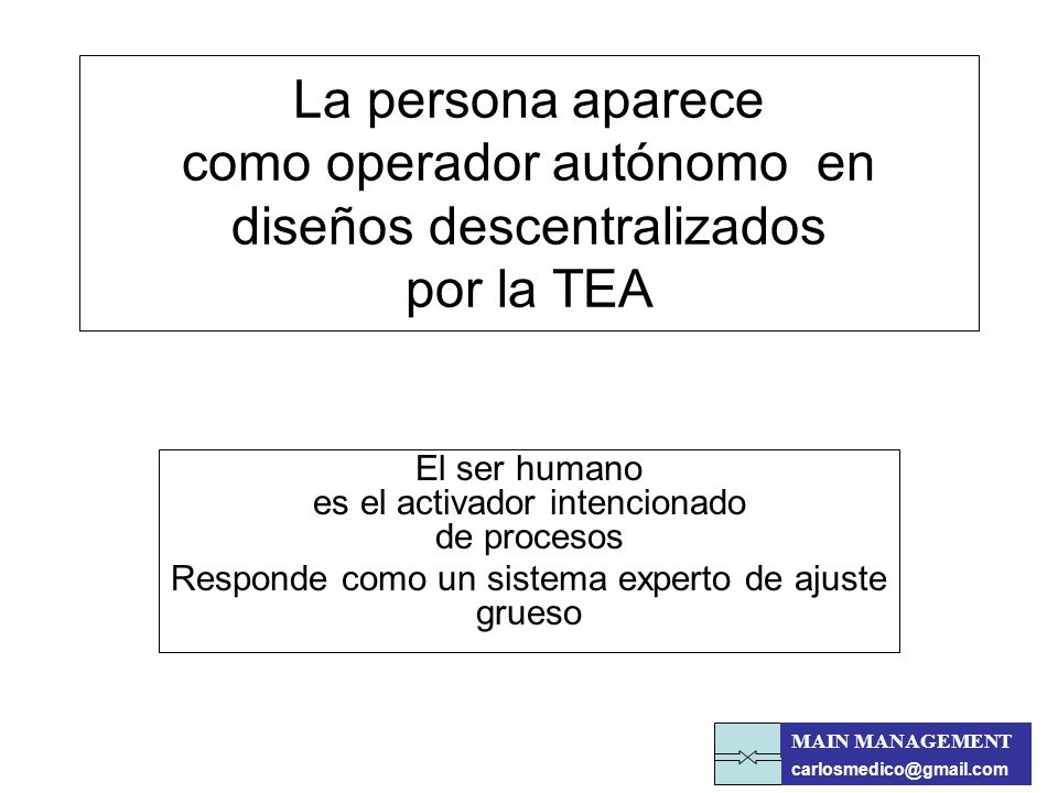 La persona aparece como operador autónomo en diseños descentralizados por la TEA