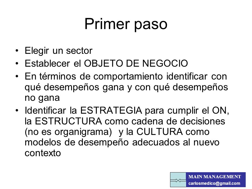Primer paso Elegir un sector Establecer el OBJETO DE NEGOCIO