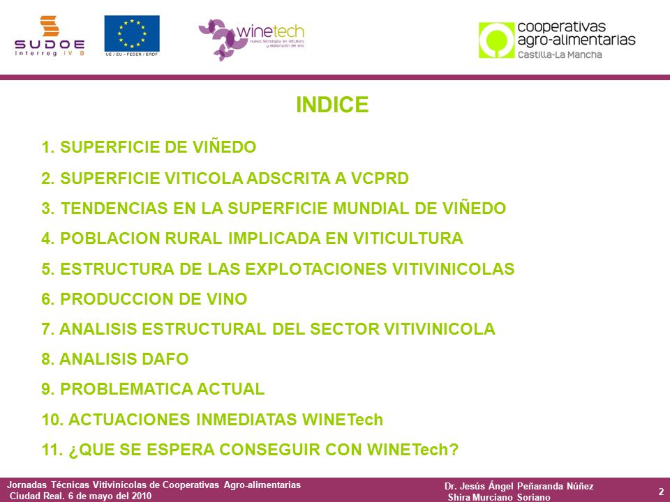 INDICE 1. SUPERFICIE DE VIÑEDO 2. SUPERFICIE VITICOLA ADSCRITA A VCPRD
