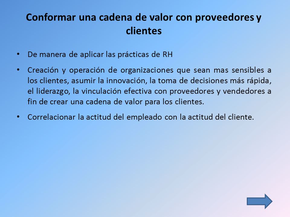 Conformar una cadena de valor con proveedores y clientes