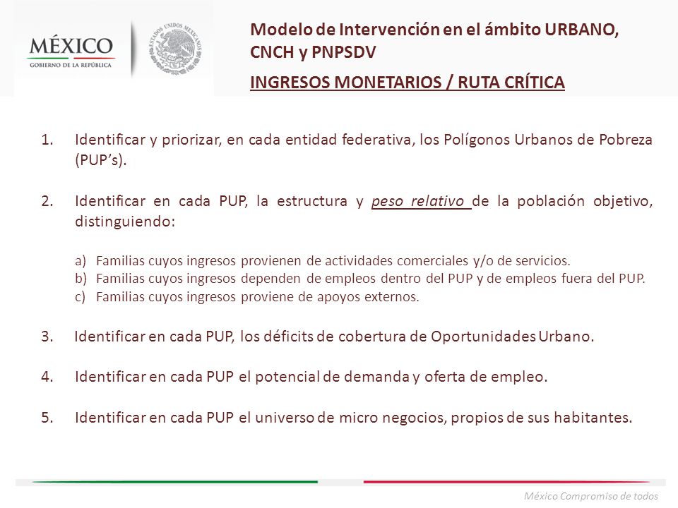 Modelo de Intervención en el ámbito URBANO, CNCH y PNPSDV