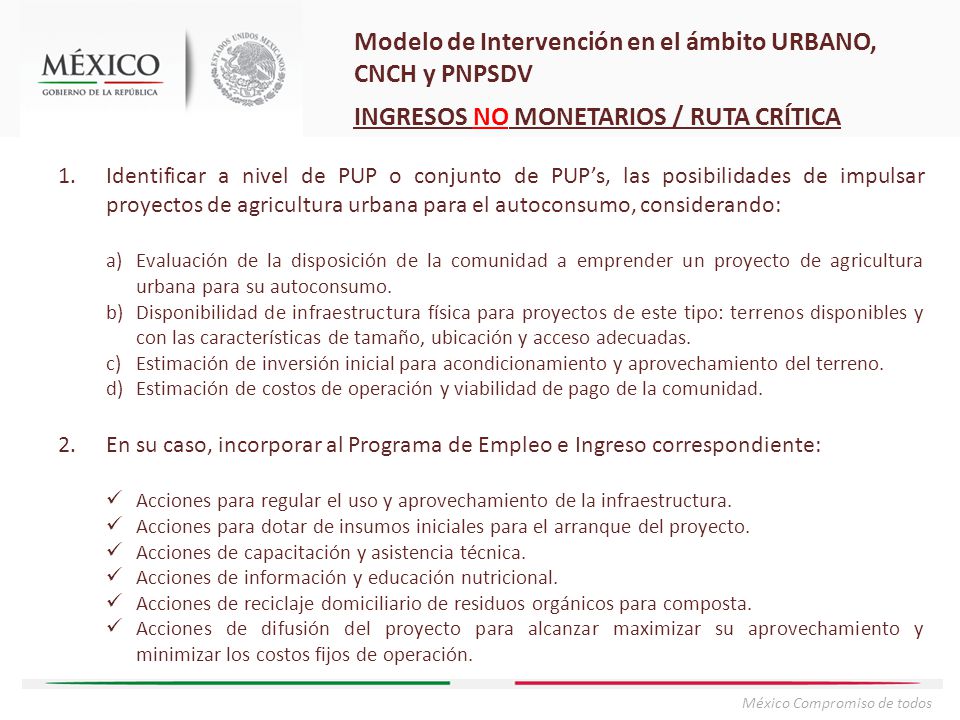 Modelo de Intervención en el ámbito URBANO, CNCH y PNPSDV