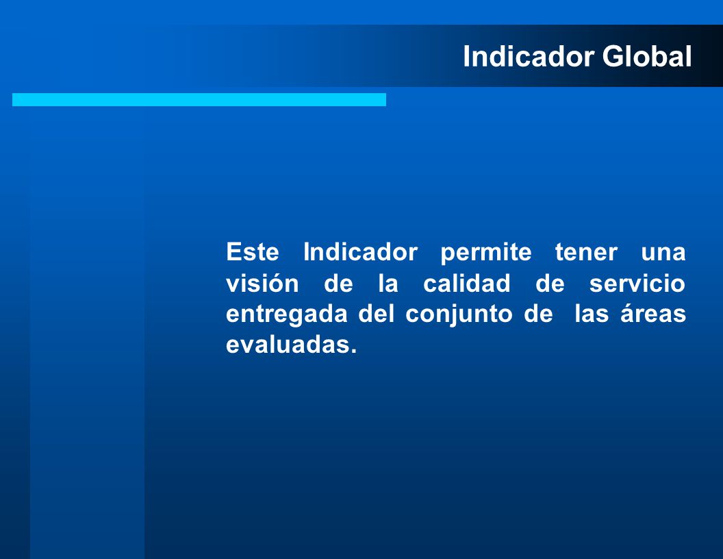 Indicador Global Este Indicador permite tener una visión de la calidad de servicio entregada del conjunto de las áreas evaluadas.