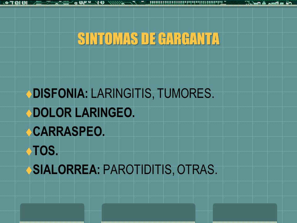 SINTOMAS DE GARGANTA DISFONIA: LARINGITIS, TUMORES. DOLOR LARINGEO.