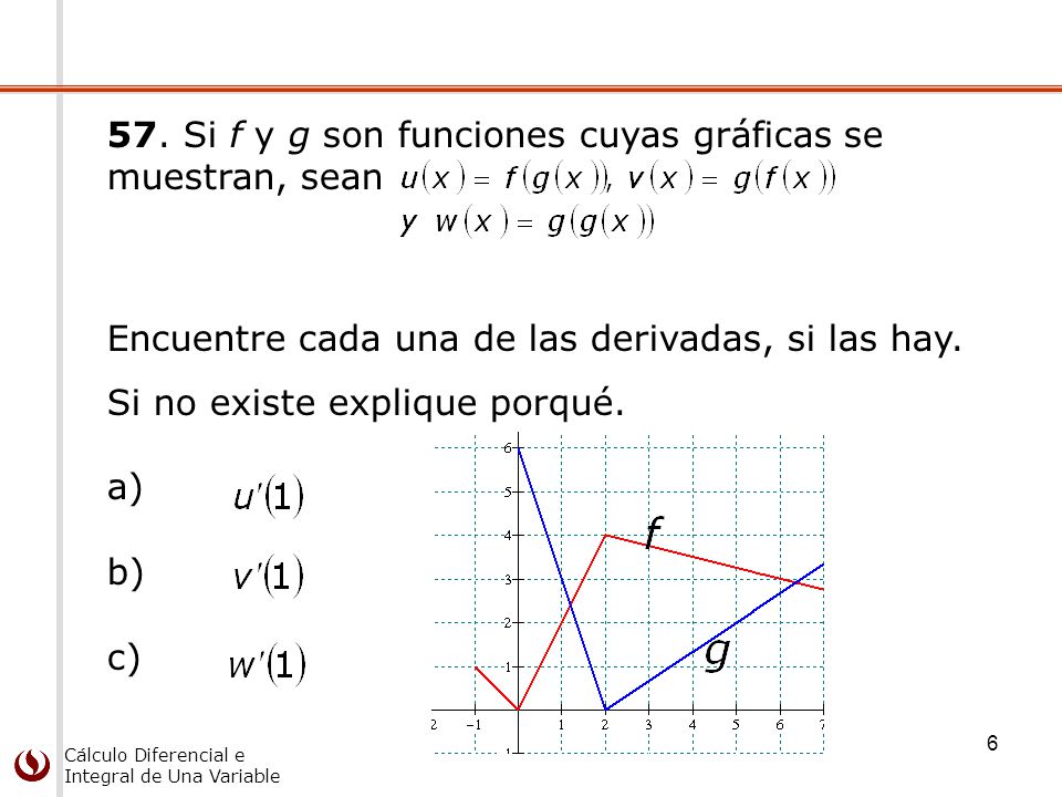 57. Si f y g son funciones cuyas gráficas se muestran, sean