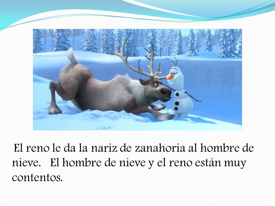 El reno le da la nariz de zanahoria al hombre de nieve