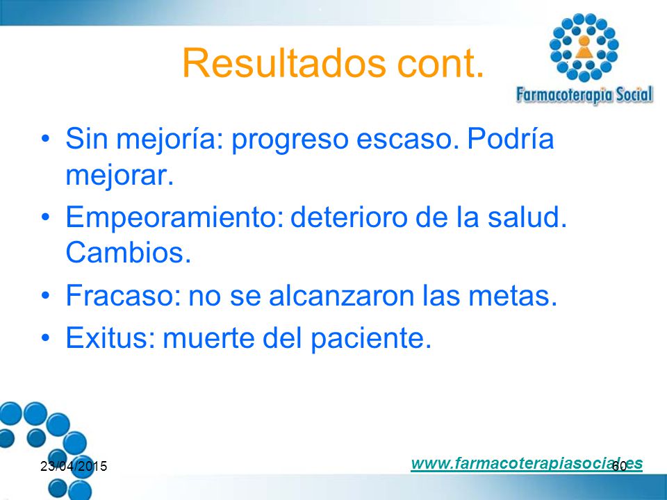 Resultados cont. Sin mejoría: progreso escaso. Podría mejorar.