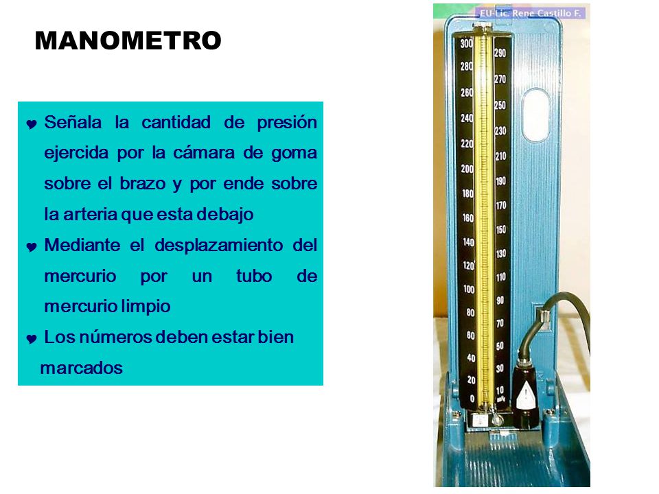 MANOMETRO Señala la cantidad de presión ejercida por la cámara de goma sobre el brazo y por ende sobre la arteria que esta debajo.