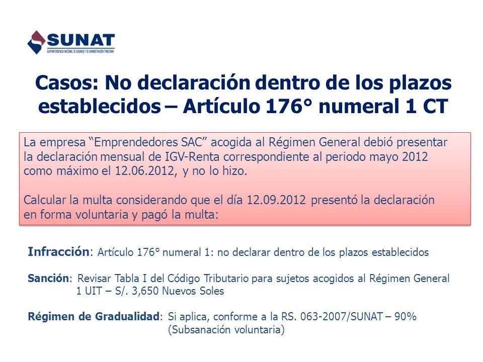 Casos: No declaración dentro de los plazos establecidos – Artículo 176° numeral 1 CT