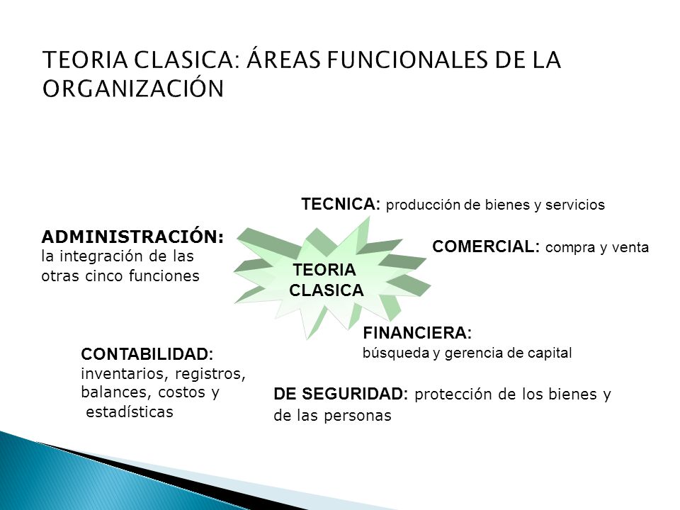 TEORIA CLASICA: ÁREAS FUNCIONALES DE LA ORGANIZACIÓN