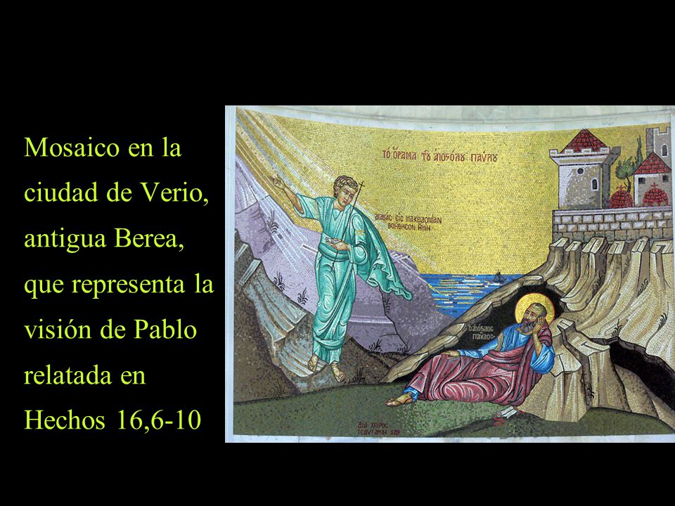 Mosaico en la ciudad de Verio, antigua Berea, que representa la visión de Pablo relatada en Hechos 16,6-10