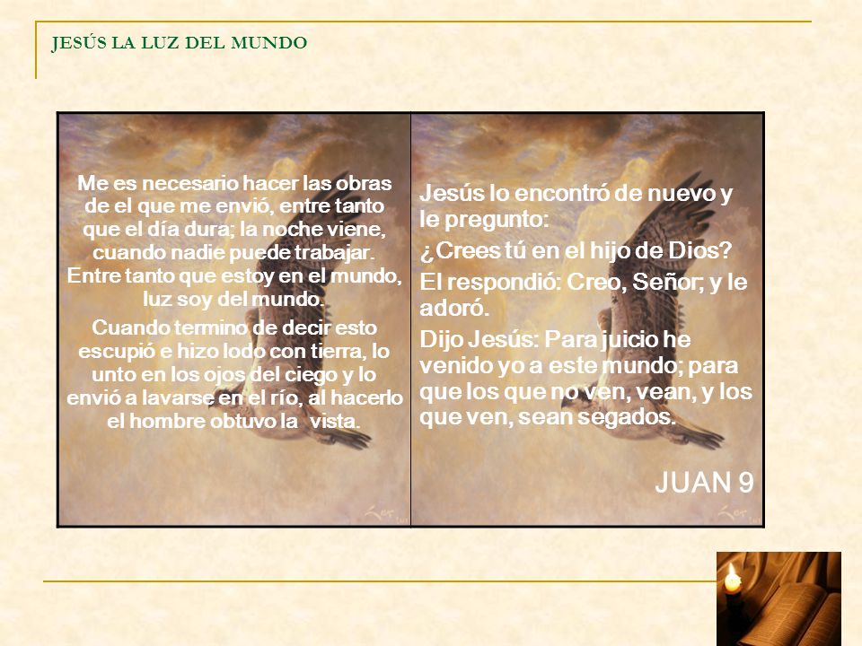 JUAN 9 Jesús lo encontró de nuevo y le pregunto:
