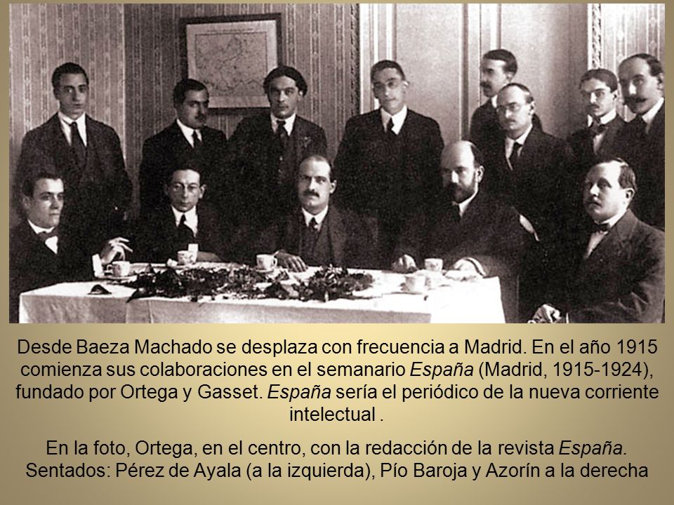 En este año comienza sus colaboraciones en el semanario España (Madrid, ), fundado por Ortega y Gasset. España sería el periódico de la nueva corriente intelectual